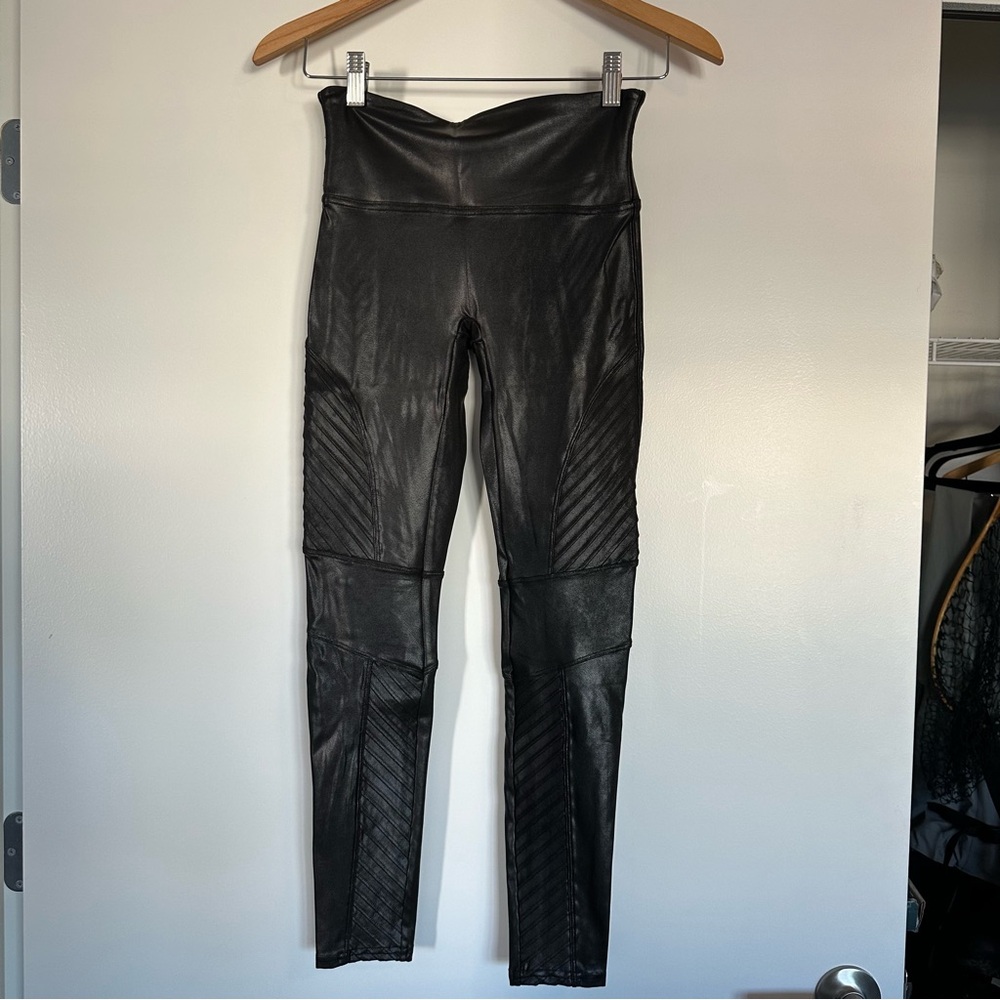 SPANX Shiny Black Moto Leggings